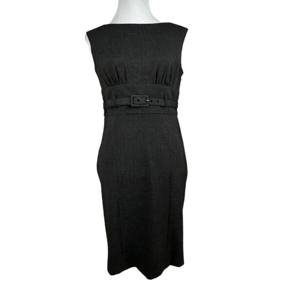 Adrienne Vittadini‎ Women's NWT Black Grey Minimalist Belted Sheath Dress 6/C34 - Picture 1 of 11